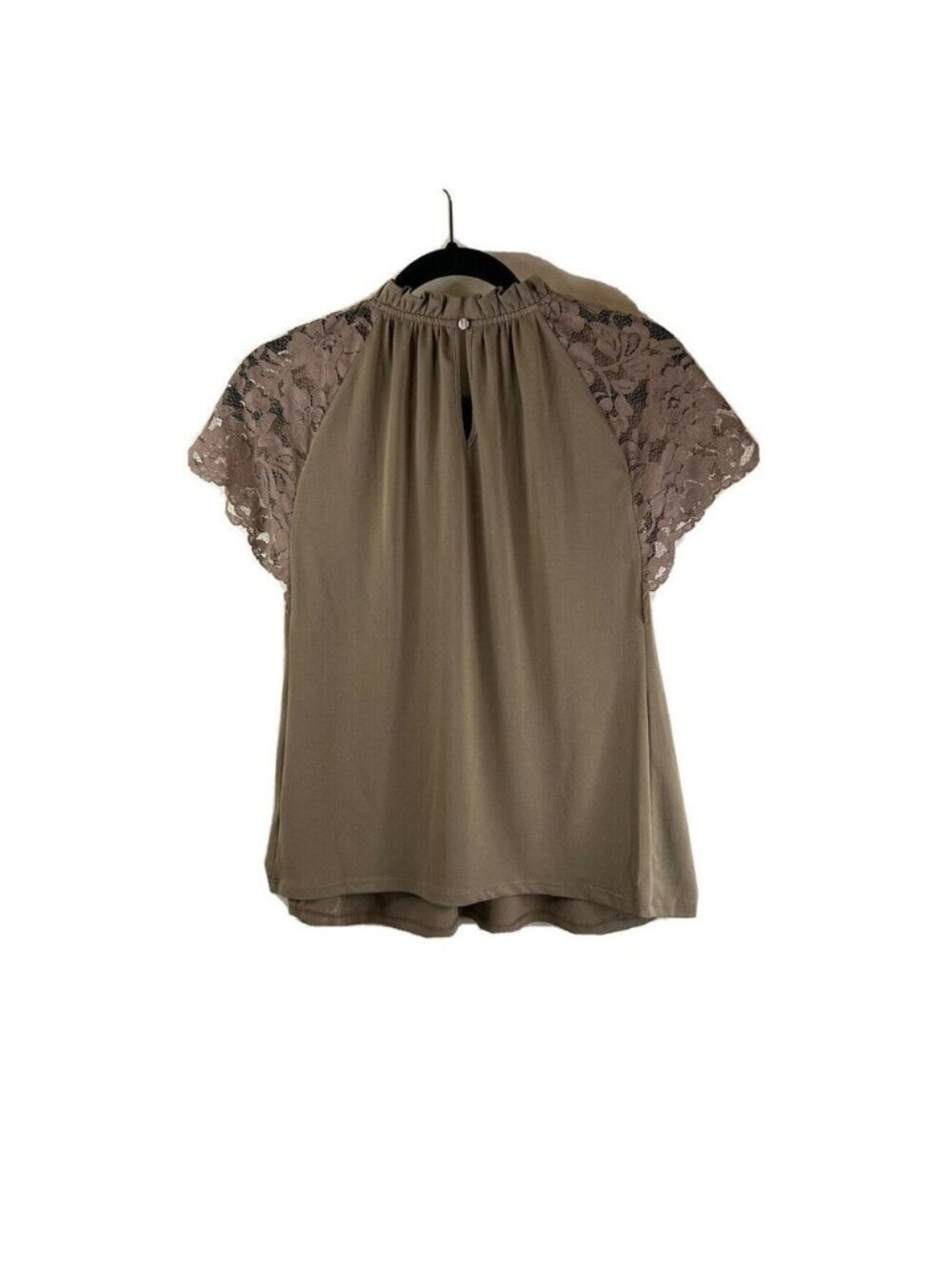 Worthington Taupe Lace Sleeve High Neck Blouse Womens  Size PL - Picture 2 of 4